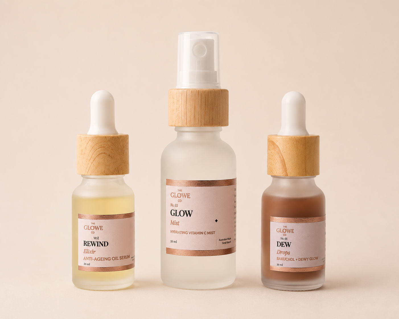 The Glowe on the Go – travel discovery set with three-step glow routine for perimenopausal skin, The Glowe Co
