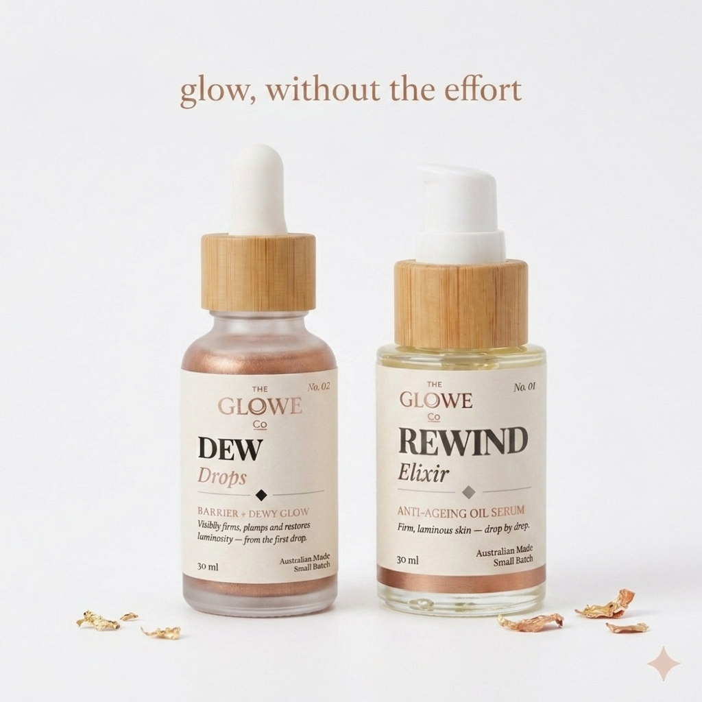 The Duo – Rewind Elixir and Dew Drops skincare set for perimenopausal skin by The Glowe Co