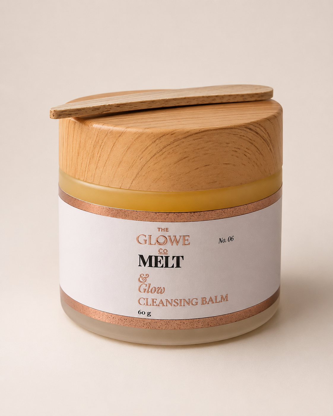 No. 06 Melt & Glow Cleansing Balm – balm-to-oil cleanser for perimenopausal skin, frosted glass jar with bamboo lid, The Glowe Co